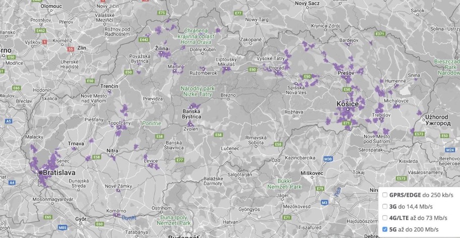 Pokrytie 5G sieťov na Slovensku